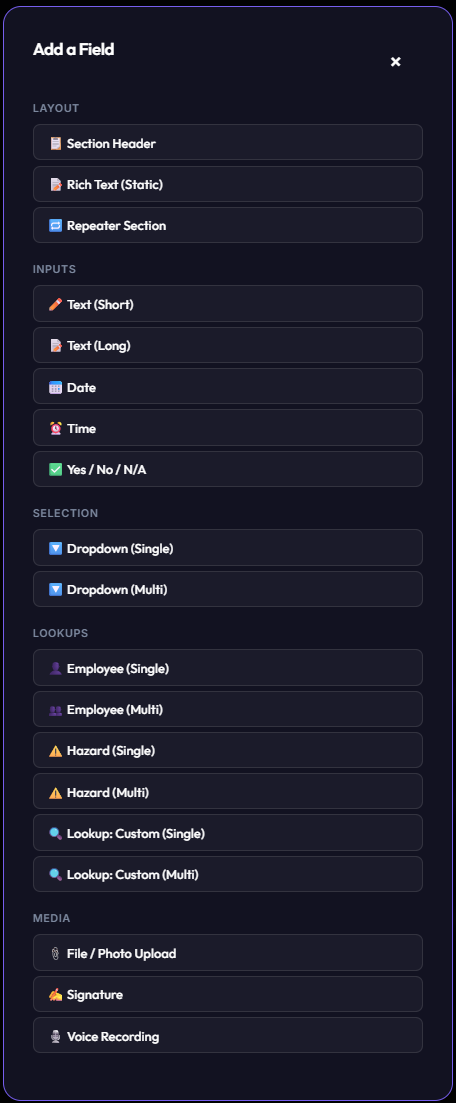 Form Fields Catalog