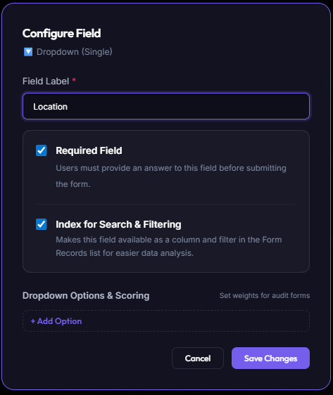 Dropdown Field Builder